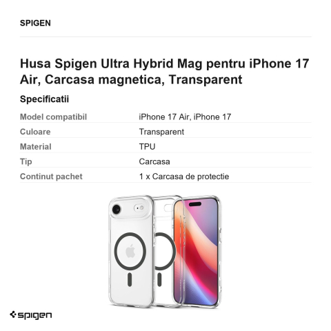 Husa Spigen Ultra Hybrid Mag pentru iPhone 17 Air, Carcasa magnetica, Transparent [2]