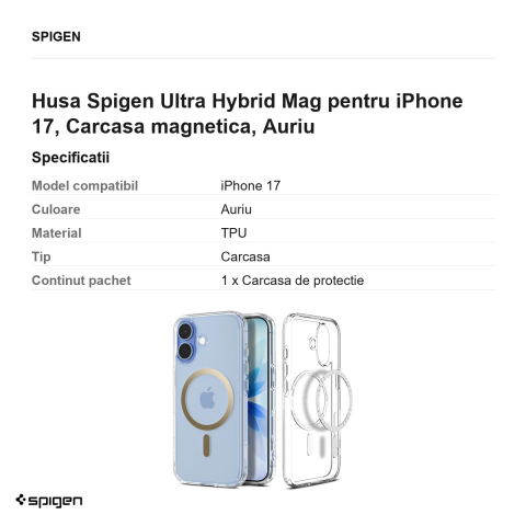 Husa Spigen Ultra Hybrid Mag pentru iPhone 17, Carcasa magnetica, Auriu [2]