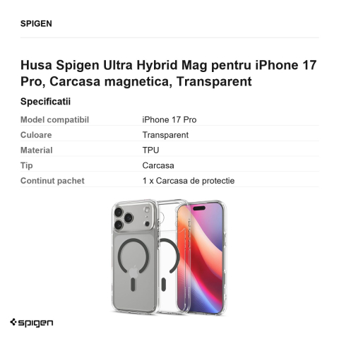 Husa Spigen Ultra Hybrid Mag pentru iPhone 17 Pro, Carcasa magnetica, Transparent [2]