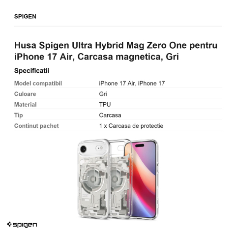 Husa Spigen Ultra Hybrid Mag Zero One pentru iPhone 17 Air, Carcasa magnetica, Gri [2]