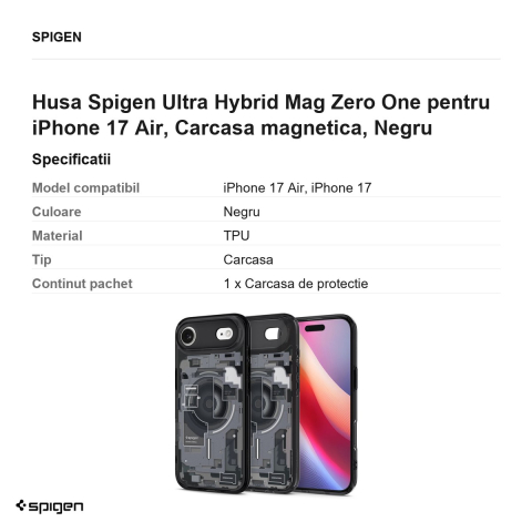 Husa Spigen Ultra Hybrid Mag Zero One pentru iPhone 17 Air, Carcasa magnetica, Negru [2]
