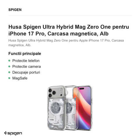 Husa Spigen Ultra Hybrid Mag Zero One pentru iPhone 17 Pro, Carcasa magnetica, Alb [1]