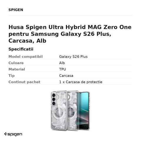 Husa Spigen Ultra Hybrid MAG Zero One pentru Samsung Galaxy S26 Plus, Carcasa, Alb [2]
