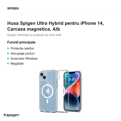 Husa Spigen Ultra Hybrid pentru iPhone 14, Carcasa magnetica, Alb [1]