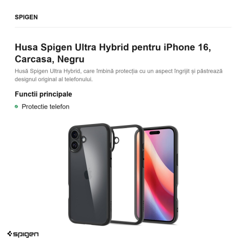 Husa Spigen Ultra Hybrid pentru iPhone 16, Carcasa, Negru [1]