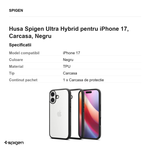 Husa Spigen Ultra Hybrid pentru iPhone 17, Carcasa, Negru [2]
