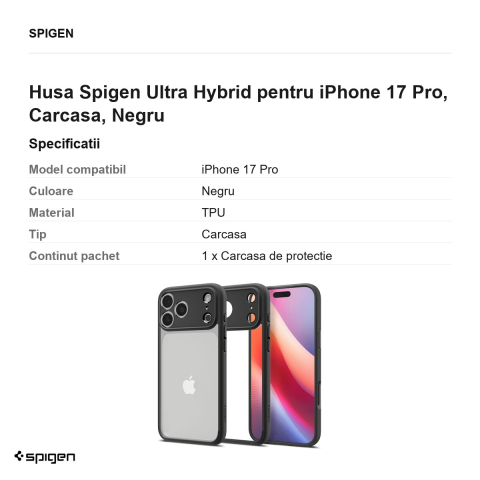 Husa Spigen Ultra Hybrid pentru iPhone 17 Pro, Carcasa, Negru [2]