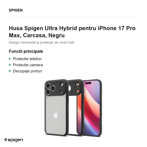 Husa Spigen Ultra Hybrid pentru iPhone 17 Pro Max, Carcasa, Negru [1]