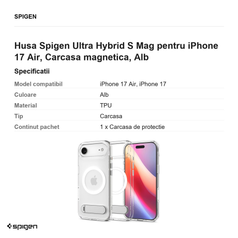 Husa Spigen Ultra Hybrid S Mag pentru iPhone 17 Air, Carcasa magnetica, Alb [2]