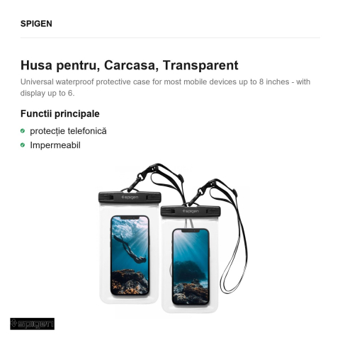 Husa universala Spigen Universal Waterproof 2-pack A601, Carcasa, Transparent [1]