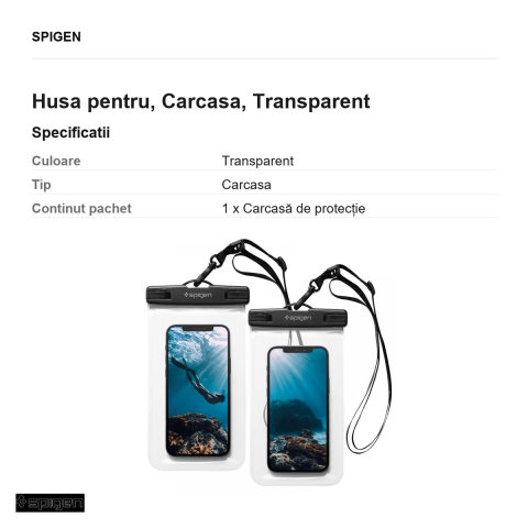 Husa universala Spigen Universal Waterproof 2-pack A601, Carcasa, Transparent [2]