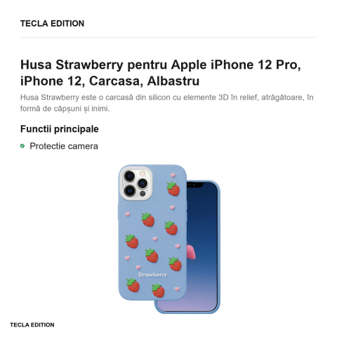 Husa Strawberry pentru Apple iPhone 12 Pro, iPhone 12, Carcasa, Albastru [1]