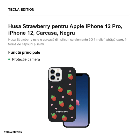 Husa Strawberry pentru Apple iPhone 12 Pro, iPhone 12, Carcasa, Negru [1]