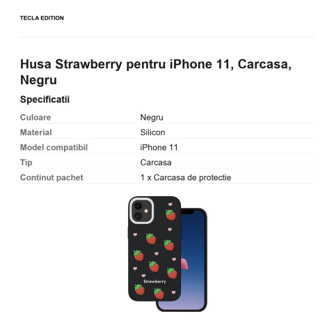 Husa Strawberry pentru iPhone 11, Carcasa, Negru [2]