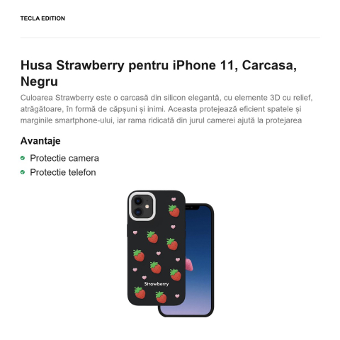 Husa Strawberry pentru iPhone 11, Carcasa, Negru [1]