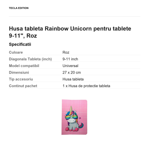 Husa tableta Rainbow Unicorn pentru tablete 9-11", Roz [2]