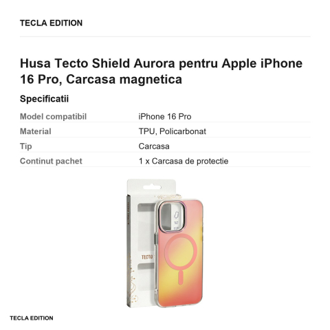 Husa Tecto Shield Aurora pentru Apple iPhone 16 Pro, Carcasa magnetica, Roz [2]