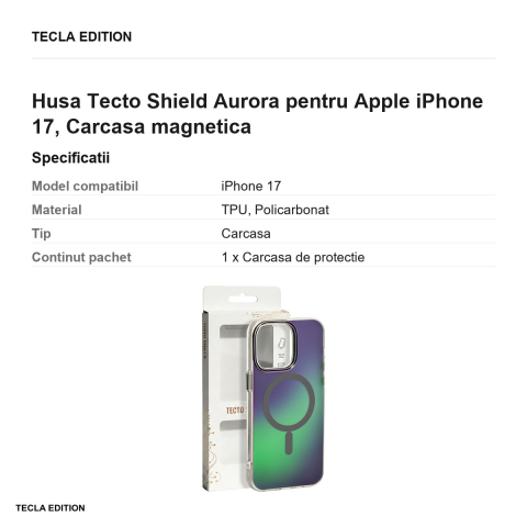 Husa Tecto Shield Aurora pentru Apple iPhone 17, Carcasa magnetica, Gri [2]