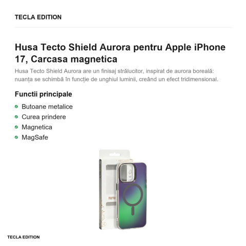 Husa Tecto Shield Aurora pentru Apple iPhone 17, Carcasa magnetica, Gri [1]