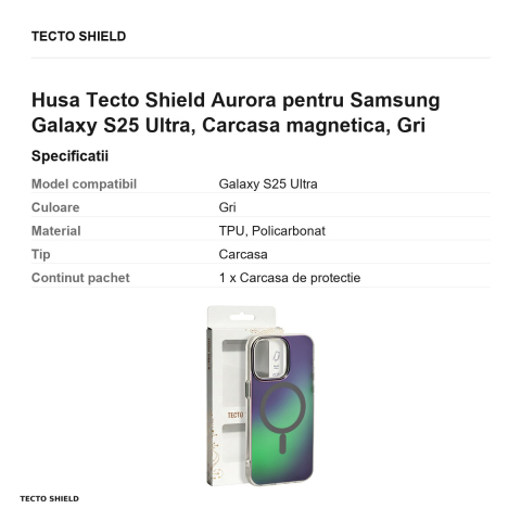 Husa Tecto Shield Aurora pentru Samsung Galaxy S25 Ultra, Carcasa magnetica, Gri [2]
