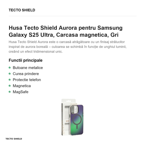Husa Tecto Shield Aurora pentru Samsung Galaxy S25 Ultra, Carcasa magnetica, Gri [1]