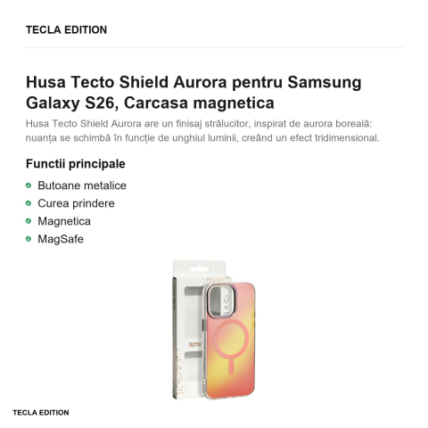 Husa Tecto Shield Aurora pentru Samsung Galaxy S26, Carcasa magnetica, Roz [1]