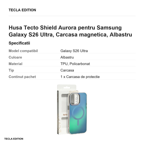 Husa Tecto Shield Aurora pentru Samsung Galaxy S26 Ultra, Carcasa magnetica, Albastru [2]
