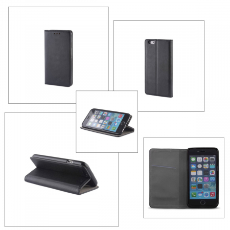 Husa tip carte, compatibila cu Iphone 15 Pro Max, premium flip book cu inchidere magnetica si functie stand, buzunar card, neagra [3]