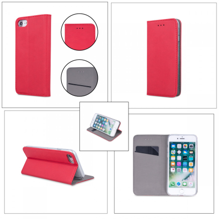 Husa tip carte, compatibila cu Oppo A78 5G si Oppo A58 5G, premium flip book cu inchidere magnetica si functie stand, buzunar card, rosie [3]