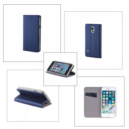 Husa tip carte, compatibila cu Samsung Galaxy A05s, premium flip book cu inchidere magnetica si functie stand, buzunar card, albastra [3]