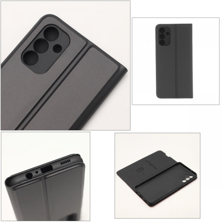 Husa tip carte Smart Soft, pentru Samsung Galaxy A14 4G / A14 5G, premium flip book cu inchidere magnetica si functie stand, buzunar card, neagra [2]