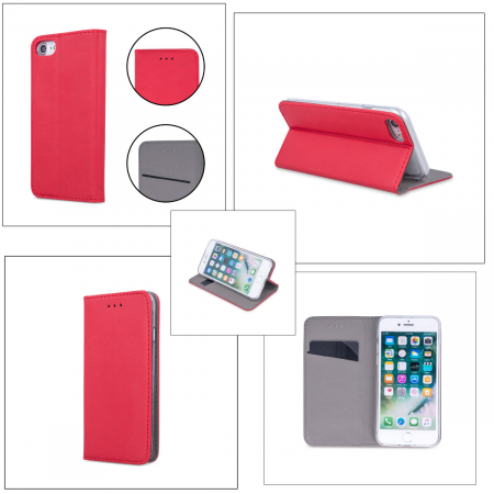 Husa tip carte, compatibila cu Samsung Galaxy A16 4G / A16 5G, premium flip book cu inchidere magnetica si functie stand, buzunar card, rosie [3]