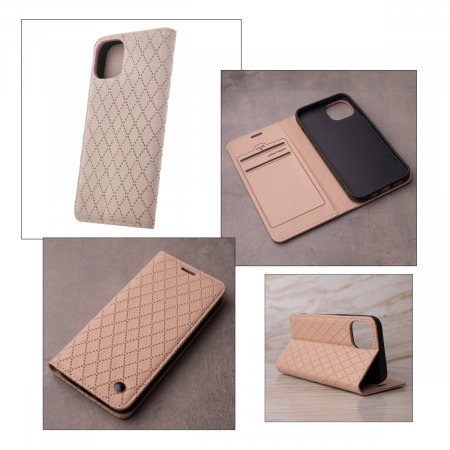 Husa tip carte, Smart Caro, compatibila cu Samsung Galaxy A55 5G, cu inchidere magnetica si functie stand, buzunar card, bej [4]