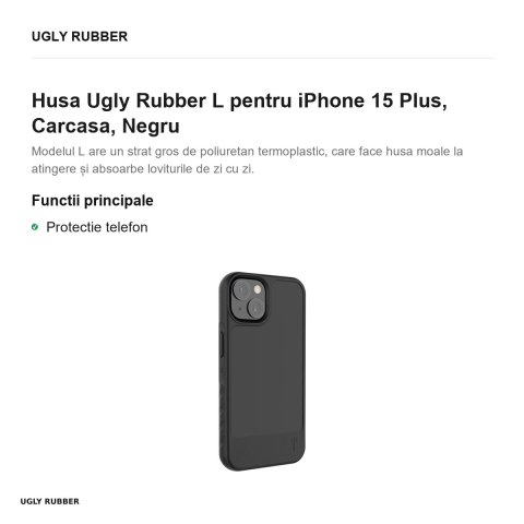 Husa Ugly Rubber L pentru iPhone 15 Plus, Carcasa, Negru [1]