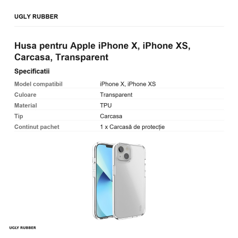 Husa Ugly Rubber Pure pentru Apple iPhone X, iPhone XS, Carcasa, Transparent [2]