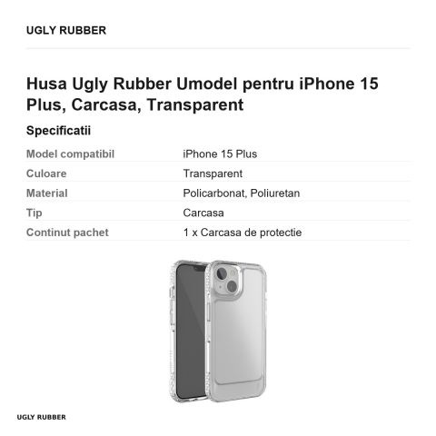 Husa Ugly Rubber Umodel pentru iPhone 15 Plus, Carcasa, Transparent [2]