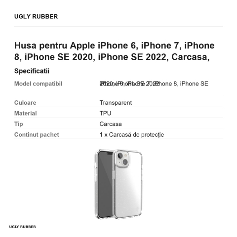 Husa Ugly Rubber Vogue pentru Apple iPhone 6, iPhone 7, iPhone 8, iPhone SE 2020, iPhone SE 2022, Carcasa, Transparent [2]