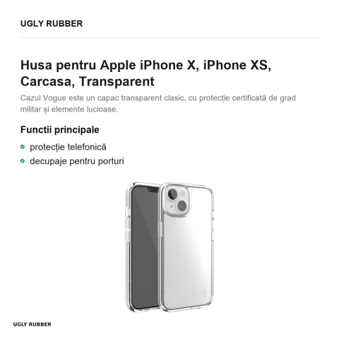 Husa Ugly Rubber Vogue pentru Apple iPhone X, iPhone XS, Carcasa, Transparent [1]