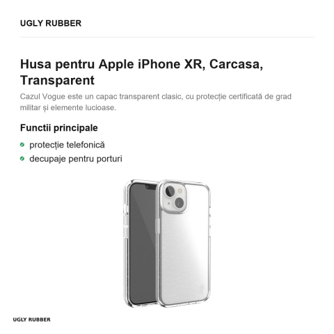 Husa Ugly Rubber Vogue pentru Apple iPhone XR, Carcasa, Transparent [1]
