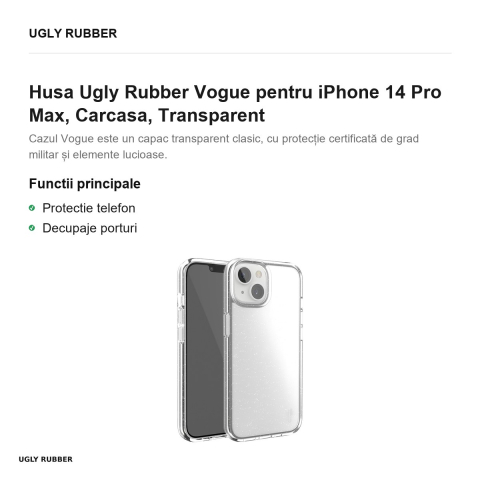 Husa Ugly Rubber Vogue pentru iPhone 14 Pro Max, Carcasa, Transparent [1]