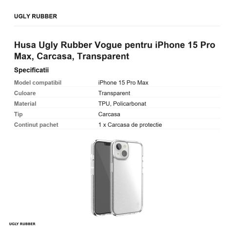 Husa Ugly Rubber Vogue pentru iPhone 15 Pro Max, Carcasa, Transparent [2]