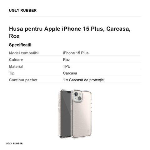 Husa Ugly Rubber Vogue rose pentru Apple iPhone 15 Plus, Carcasa, Roz [2]