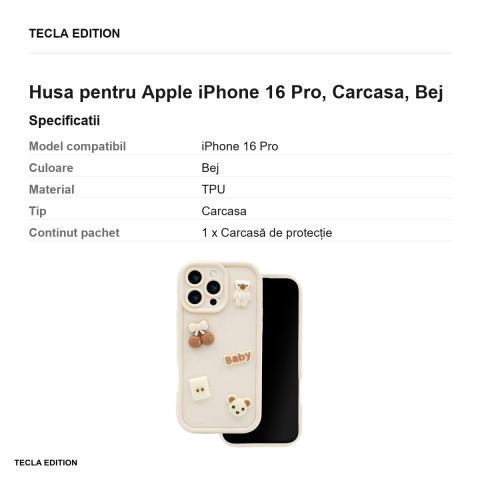 Husa Ultra Trendy 3D bear pentru Apple iPhone 16 Pro, Carcasa, Bej [2]
