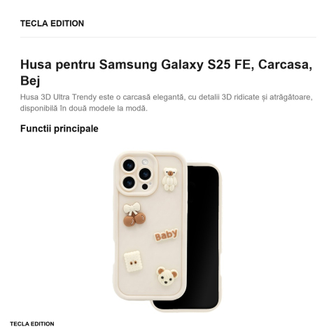 Husa Ultra Trendy 3D bear pentru Samsung Galaxy S25 FE, Carcasa, Bej [1]