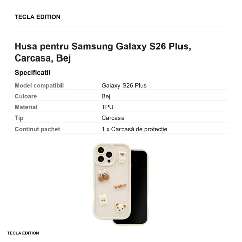Husa Ultra Trendy 3D bear pentru Samsung Galaxy S26 Plus, Carcasa, Bej [2]