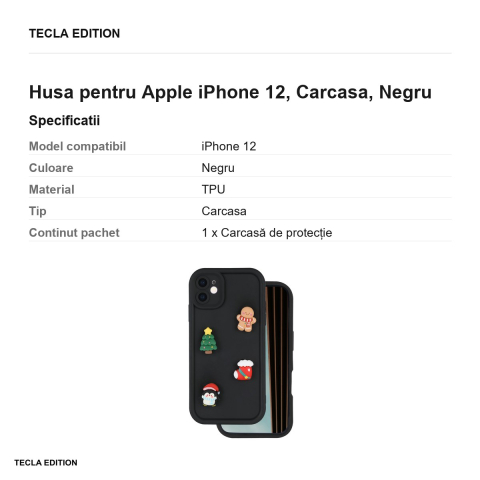 Husa Ultra Trendy 3D Christmas pentru Apple iPhone 12, Carcasa, Negru [2]
