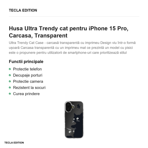 Husa Ultra Trendy cat pentru iPhone 15 Pro, Carcasa, Transparent [1]