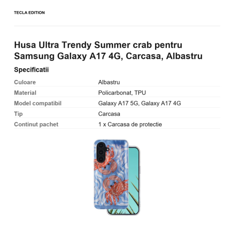 Husa Ultra Trendy Summer crab pentru Samsung Galaxy A17 4G, Carcasa, Albastru [2]