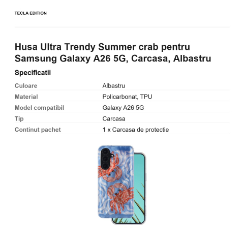 Husa Ultra Trendy Summer crab pentru Samsung Galaxy A26 5G, Carcasa, Albastru [2]