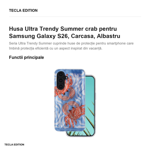 Husa Ultra Trendy Summer crab pentru Samsung Galaxy S26, Carcasa, Albastru [1]